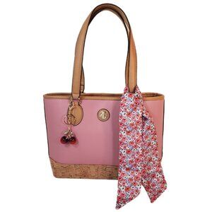Giani Bernini Pink Cork Bottom Tote/Bag/Purse Faux Leather Beige Trim Gold Logo